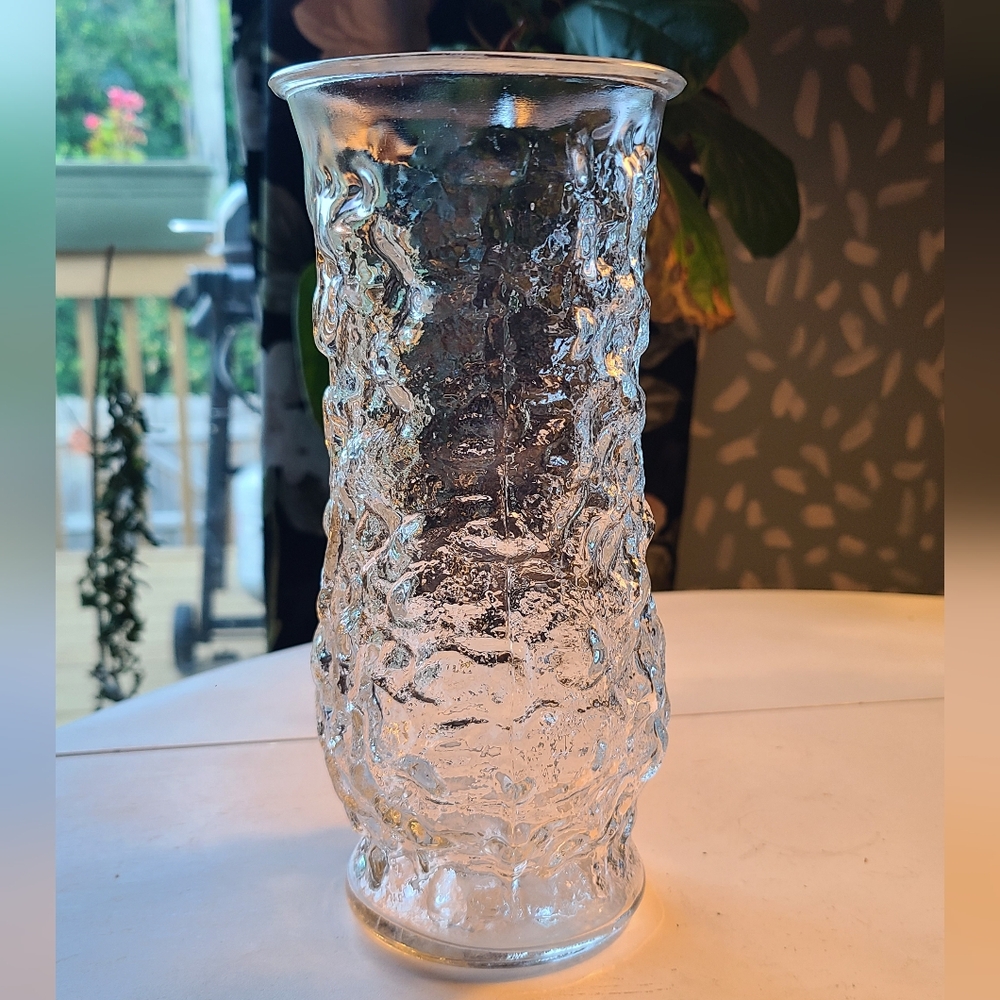 MCM E.O. Brody Co Vintage Textured Clear Glass Vase